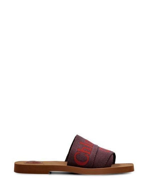Chloé Red Leather/raffia/canvas Flat Mules