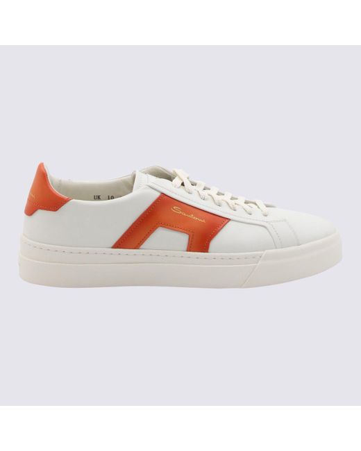 Santoni Multicolor White And Orange Leather Sneakers for men