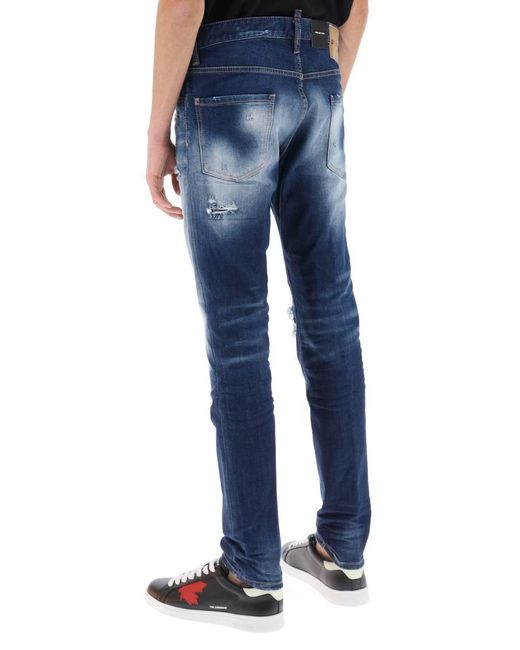 DSquared² Blue Cool Guy Jeans In Medium Worn Out Booty Wash for men