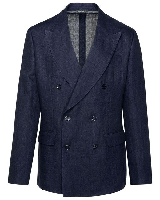 Dolce & Gabbana Blue Linen Blazer for men