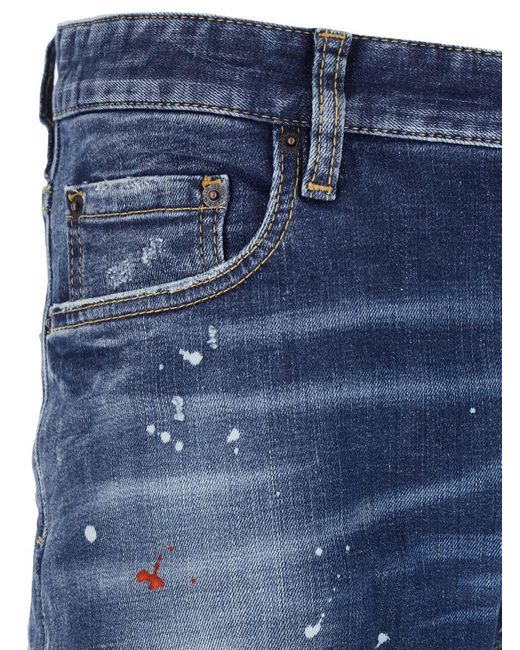DSquared² Blue Jeans With Logo Patch On The Rear And All-Over Paint-Splatter Print Effect for men