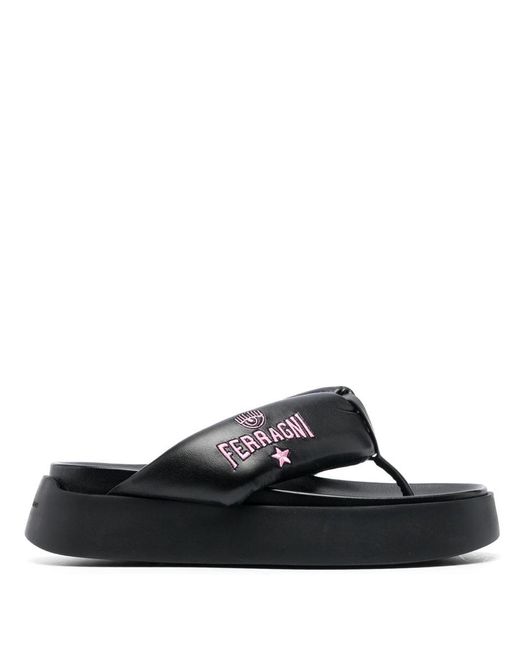 Chiara Ferragni Black Cf Platform Flip Flops