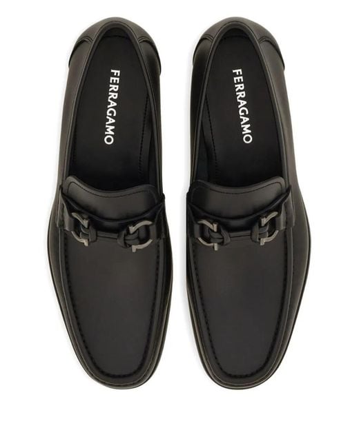 Ferragamo Black Alain Gancini Buckle Loafers Shoes for men