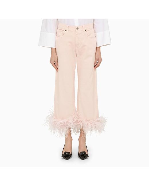 P.A.R.O.S.H. Pink Peach Blossom Feather Trousers