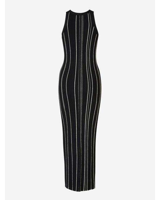 Totême  Black Striped Ribbed Midi Dress