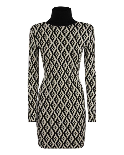 Elisabetta Franchi Black Rhombus-Patterned Knit Minidress