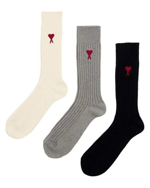 AMI Black Ami Paris Three Pack Adc Socks Clothing for men
