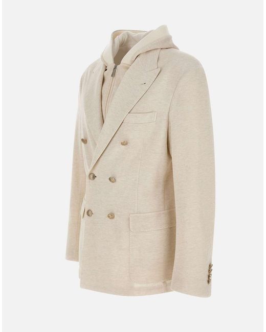 Eleventy Natural Cotton Cashmere Double-Breasted Blazer for men