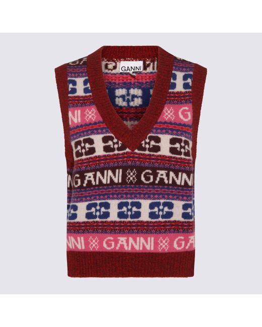 Ganni Red Multicolor Wool Knitwear