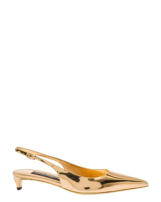 Dolce & Gabbana Gold Pointed Slingback With Kitten Heel In Mirrored Leather  in Natural | Lyst Canada