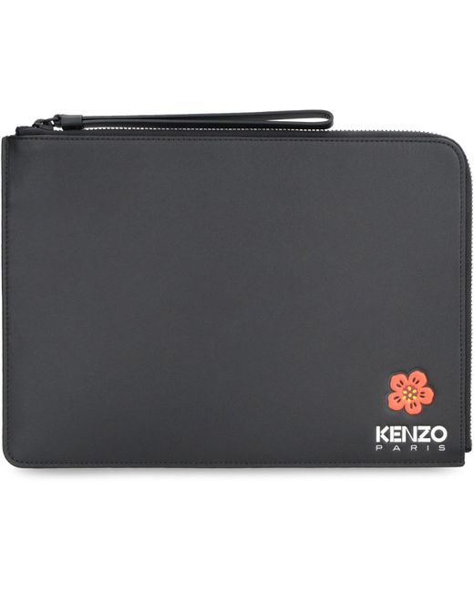 KENZO Gray Leather Flat Pouch for men