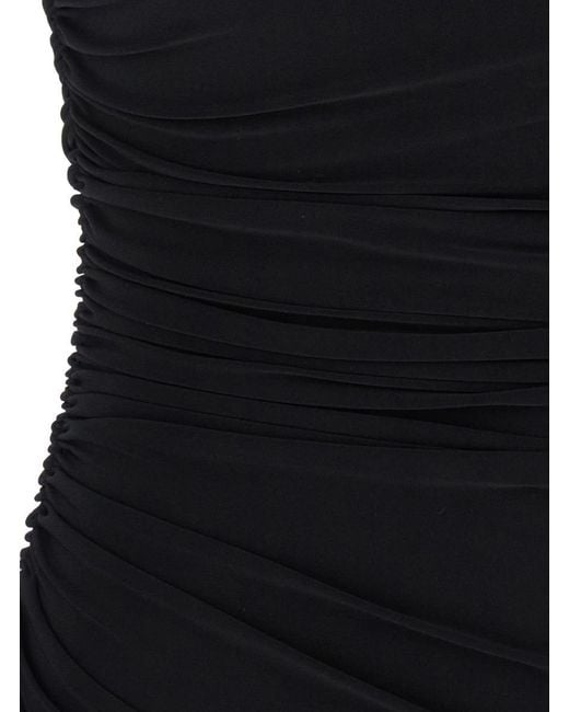 Norma Kamali Black Mini Dress With Asymmetric Hem And Mesh Sleeves