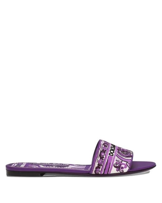 Dolce & Gabbana Purple Majolica Pattern Slide Sandals