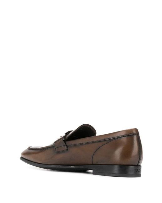 Tod's Brown T Logo Leather Loafers for men