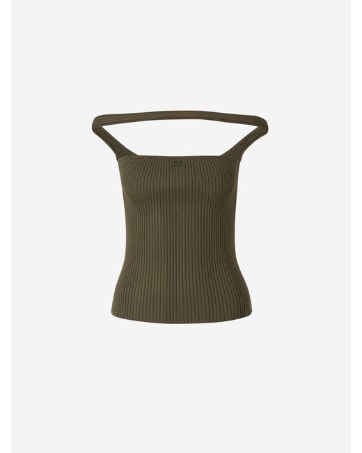 Courreges Green Ribbed Halter Top