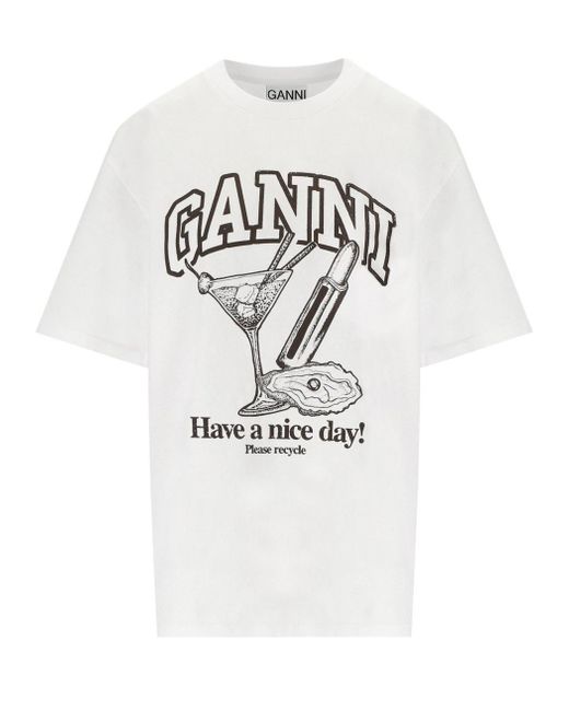 Ganni White Relaxed Cocktail T-Shirt