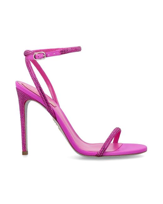 Rene Caovilla Ellabrita Satin Crystal Sandals in Pink | Lyst