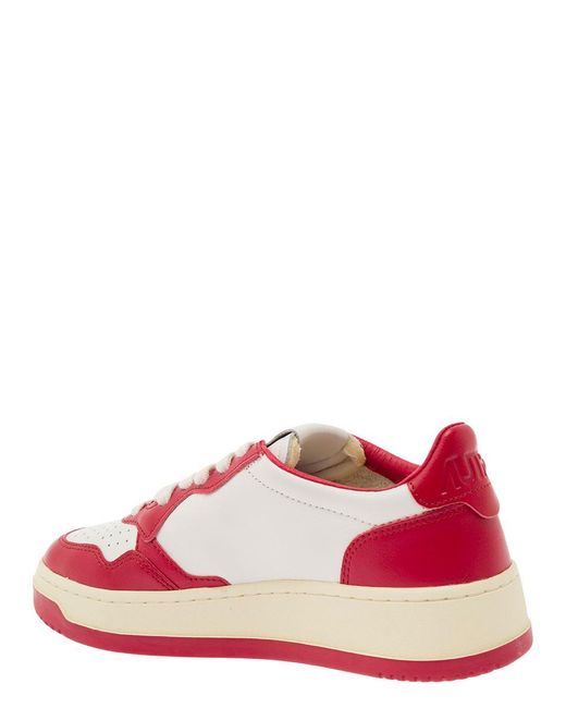 Autry Red 'Medalist' And Low Top Sneakers With Logo Patch