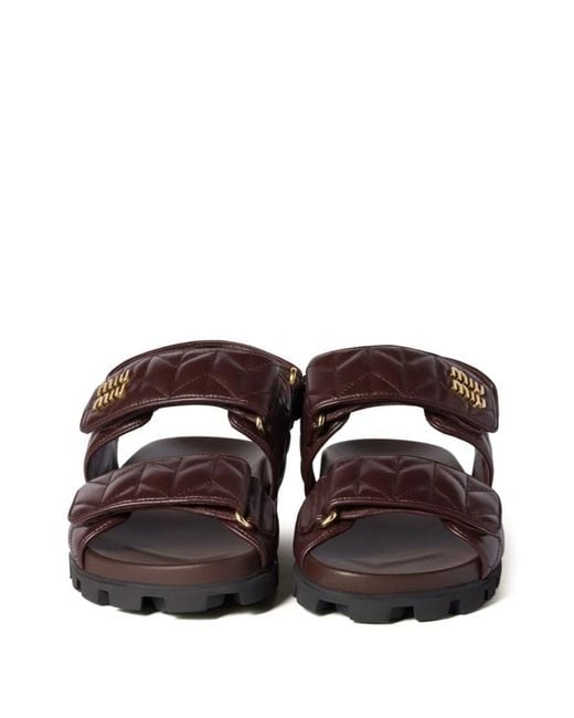 Miu Miu Brown Leather Nappa Matelassé Sandals