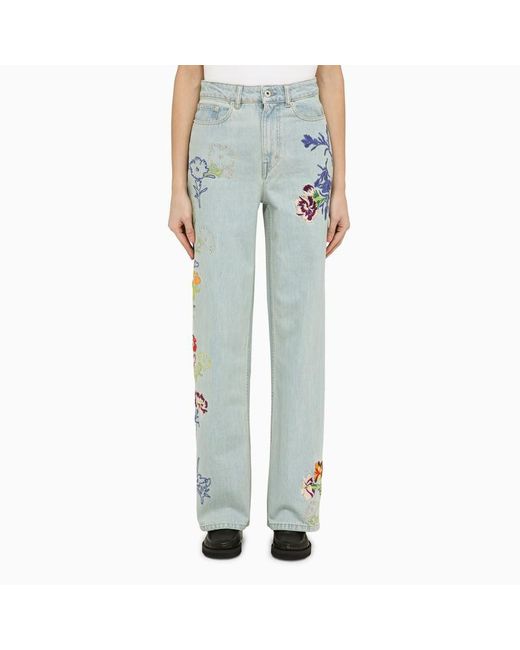 KENZO Light Blue Jeans With Denim Flower Embroidery