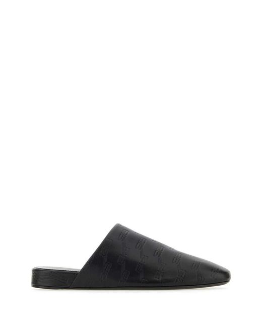 Balenciaga Black Leather Slippers for men