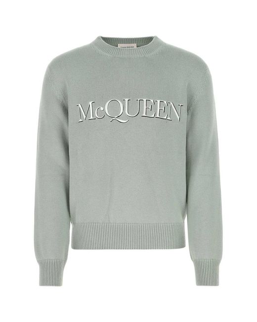 Alexander McQueen Gray Pastel Green Cotton Sweater for men