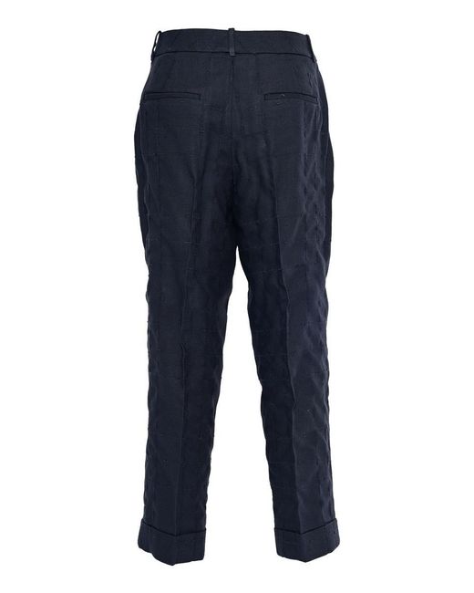 Peserico Blue Textured Trousers With Mid-Rise Waist