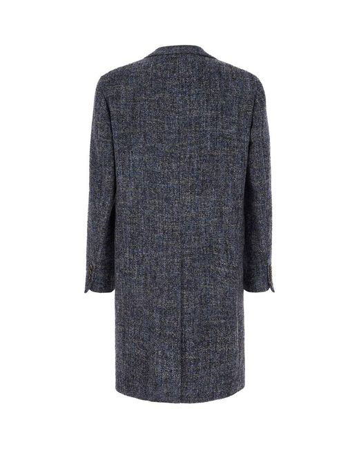 Etro Blue Single-Breasted Wool Coat With Pockets for men