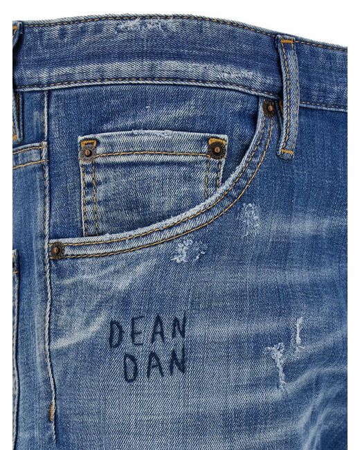 DSquared² 'cool Guy' Light Blue Five-pocket Jeans With Rips In Stretch Cotton Denim Man for men
