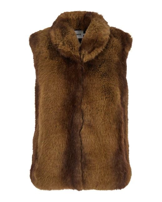 Apparis Brown Sleeveless Coat With Hidden Front Fastening In Faux Fur Woman
