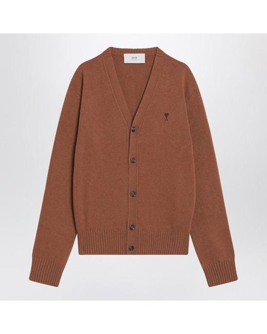 AMI Brown Hazelnut-Coloured Ami De Coeur Cardigan for men