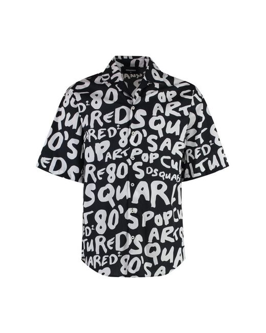 DSquared² Black Printed Cotton Shirt for men