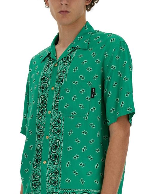 Palm Angels Green Paisley Shirt for men
