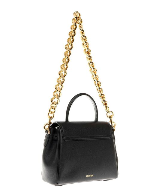 Versace 'la Medusa' Black Handbag With Logo Detail In Leather Woman