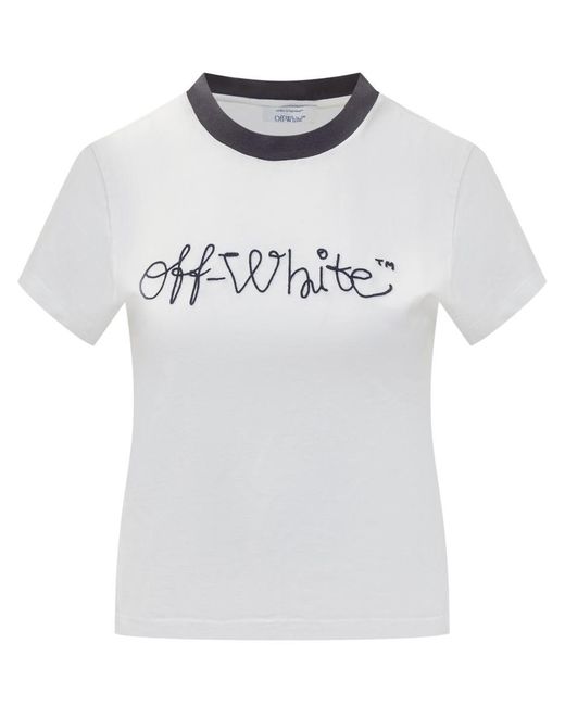Off-White c/o Virgil Abloh Gray White T-shirt With Logo Embroidery