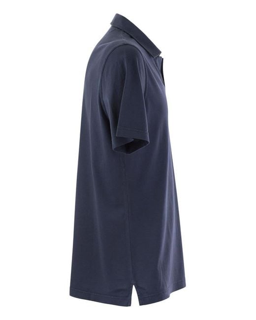 Fedeli Blue Cotton Polo Shirt With Open Collar for men
