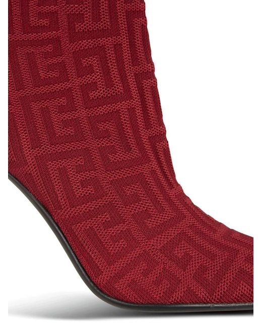 Balmain Red Moneta-monogram 95mm Knit Ankle Boots