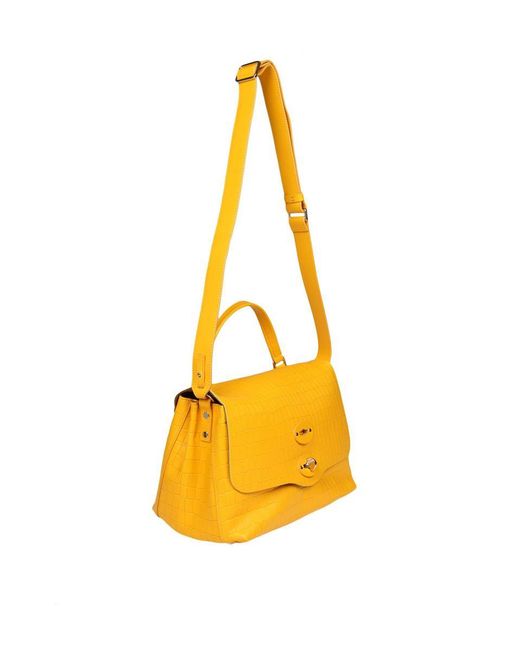 Zanellato Yellow Croco Print Leather Bag That Can Be Carried By Hand Or Over The Shoulder