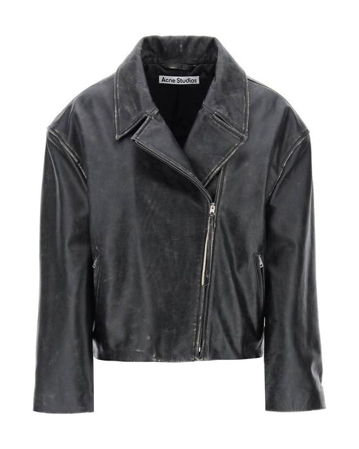 Acne Black "vintage Leather Jacket With Distressed Effect