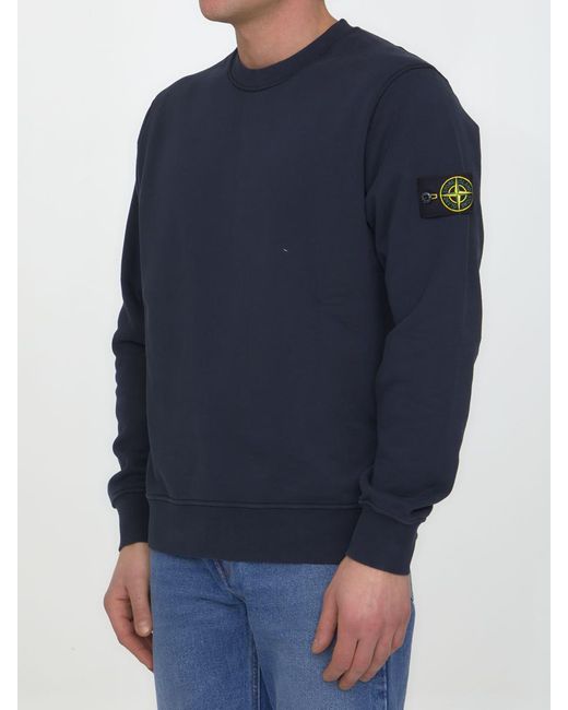Stone Island Blue Navy Crew-neck Sweatshirt With "old" Effect for men