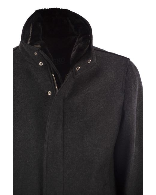 Herno Black Wool Coat With Detachable Collar for men