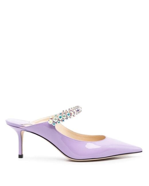 Jimmy Choo Pink Bing 65 Crystal Strap Patent Leather Mules