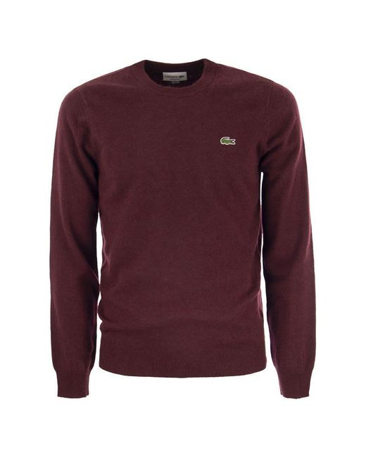 Lacoste Purple Crew-neck Pullover In Wool Blend for men