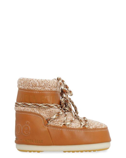 Chloé Brown X Moon Boot - Leather And Knit Moon Boots