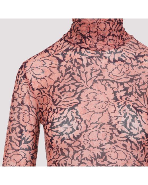 Dries Van Noten Pink High Neck Floral Print Top