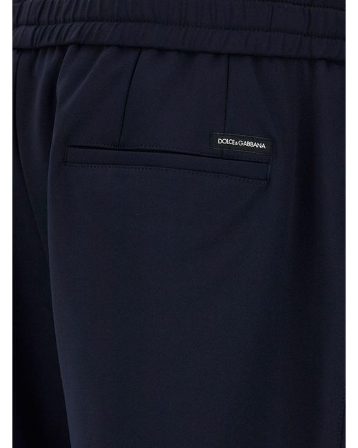 Dolce & Gabbana Blue Joggers Pants With Drawstring And Logo Patch for men