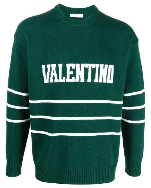 Valentino Garavani Green Logo-intarsia Crew-neck Jumper for men