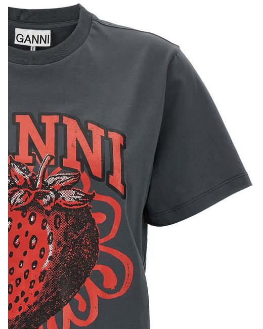 Ganni Black Printed Cotton T-Shirt