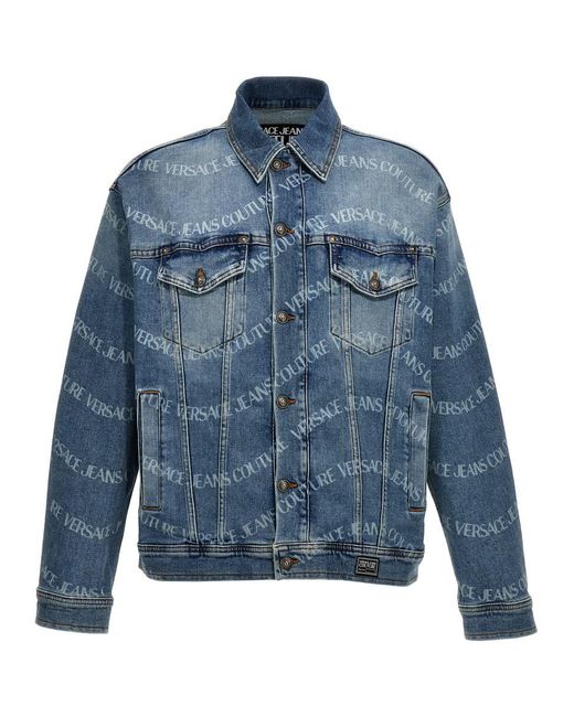 Versace Blue Logo Print Denim Jacket for men