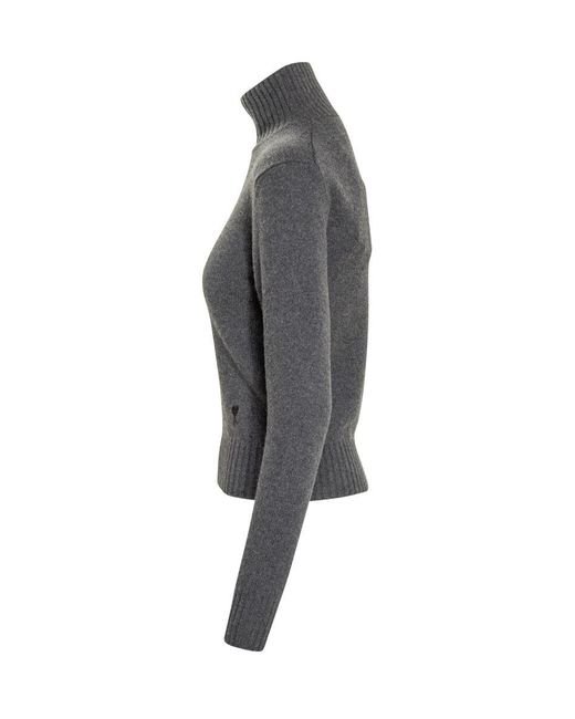 AMI Gray Grey Turtleneck In Wool Blend